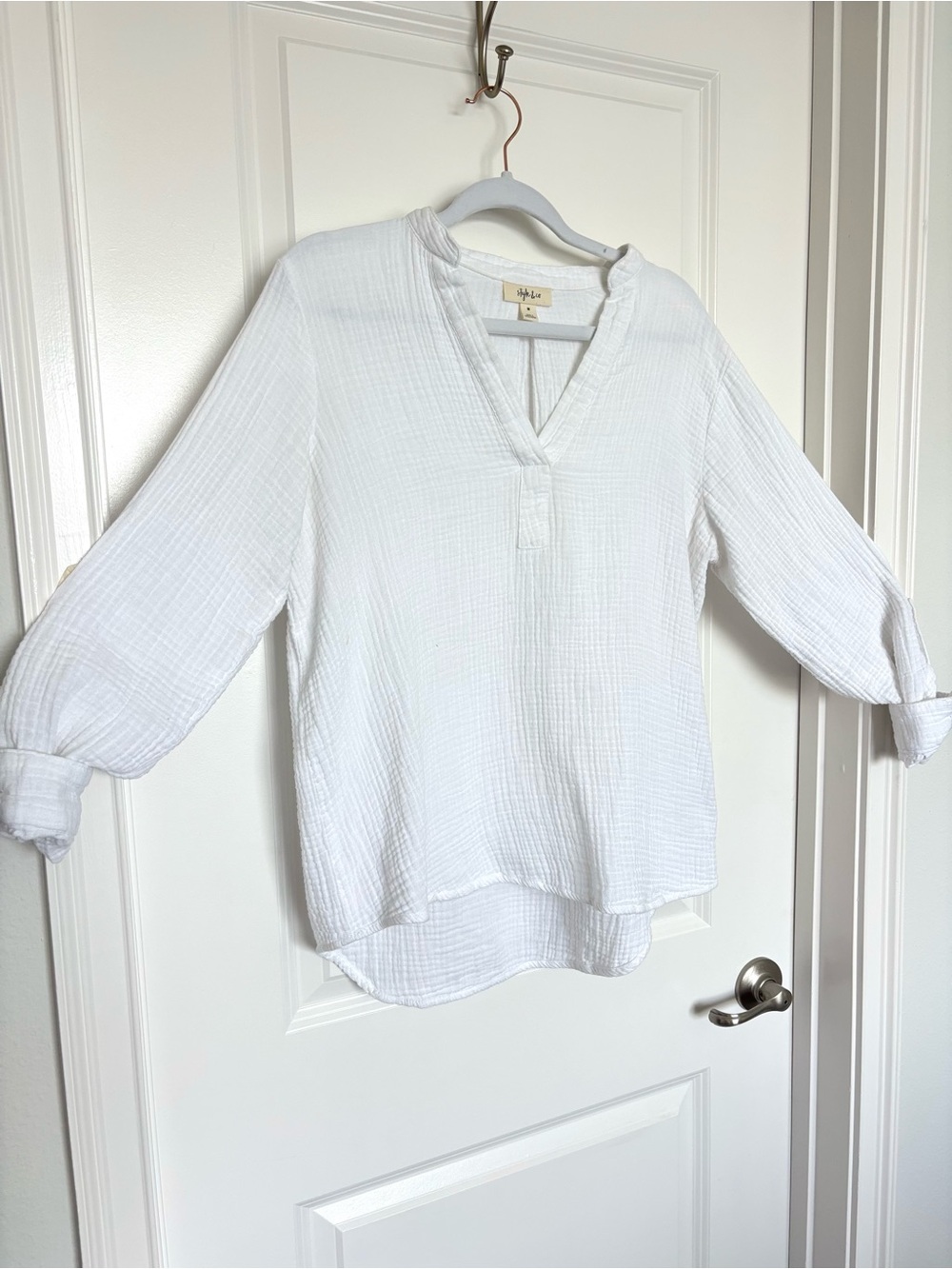 100% Cotton White Gauze Style & Co Tunic Top Long Sleeve Boho Medium Coastal